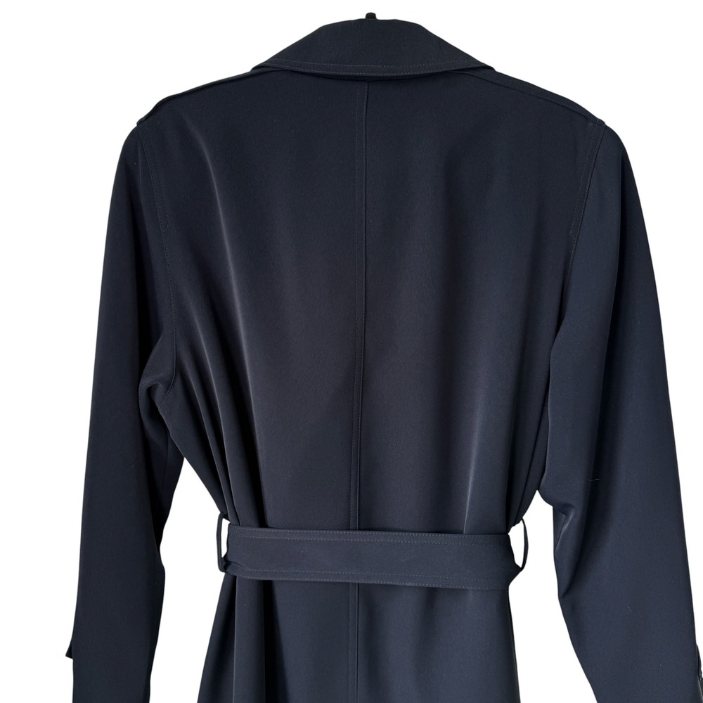 Talbots Trench Coat Women 12P Navy Double Breasted Belted Professional Classic - Picture 10 of 16